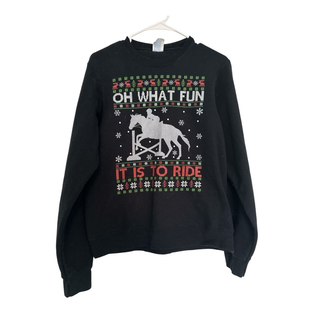Black Graphic Holiday Sweatshirt with Festive Design